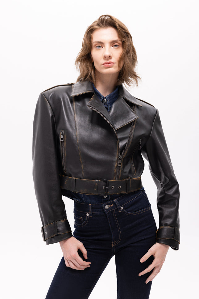 Pica Noir | Lita Vintage Finish Biker Jacket