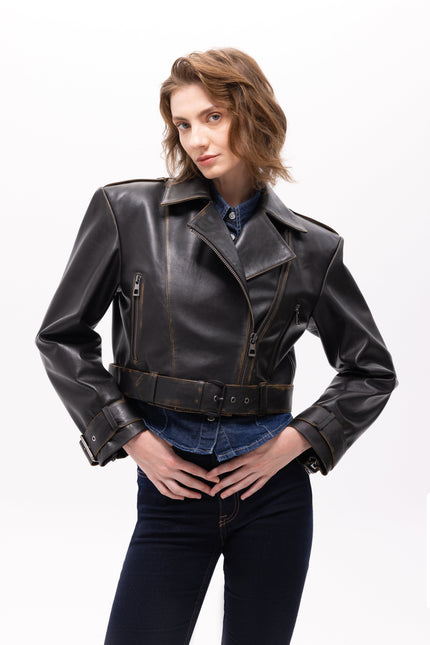 Pica Noir | Lita Vintage Finish Biker Jacket