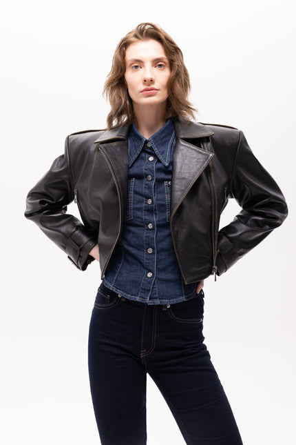 Pica Noir | Lita Vintage Finish Biker Jacket