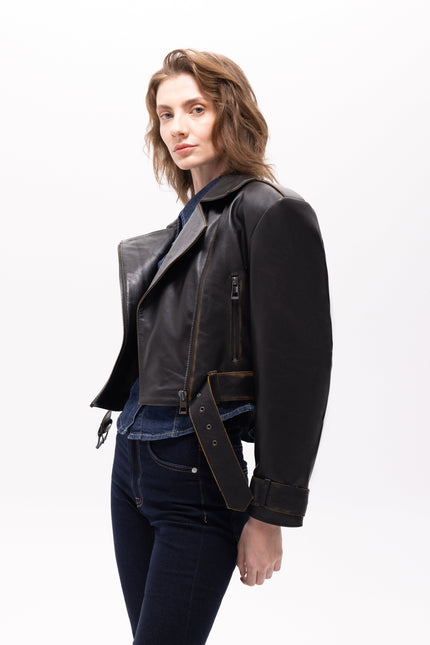 Pica Noir | Lita Vintage Finish Biker Jacket