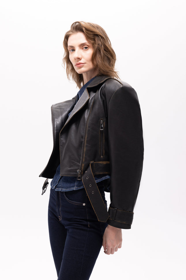 Pica Noir | Lita Vintage Finish Biker Jacket