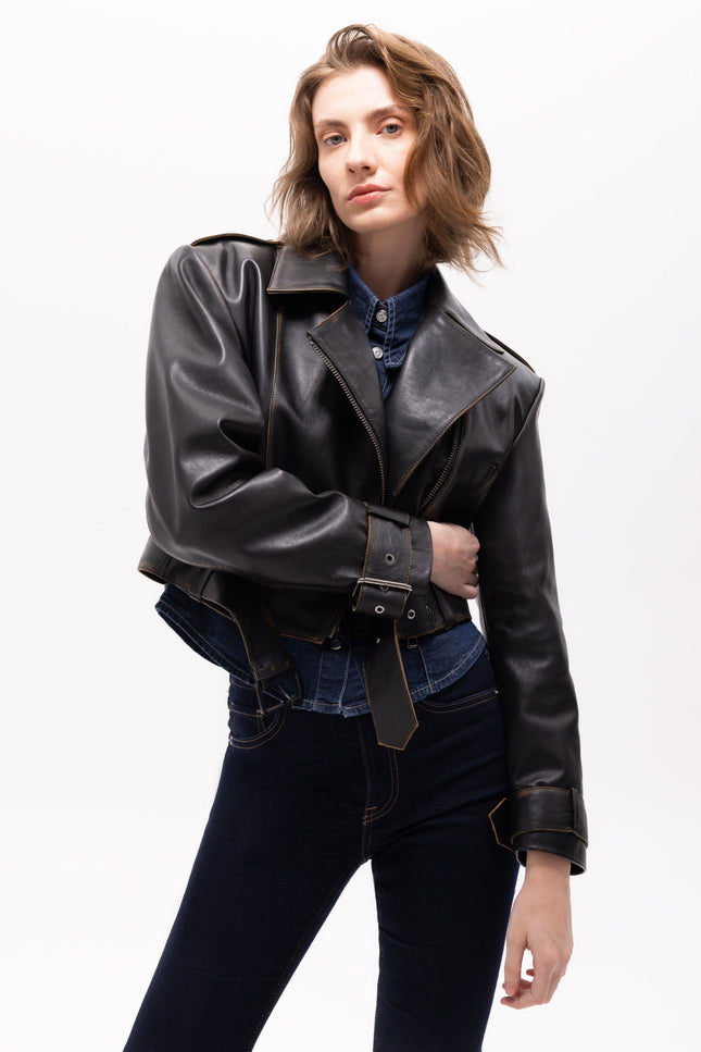 Pica Noir | Lita Vintage Finish Biker Jacket