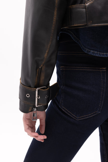 Pica Noir | Lita Vintage Finish Biker Jacket