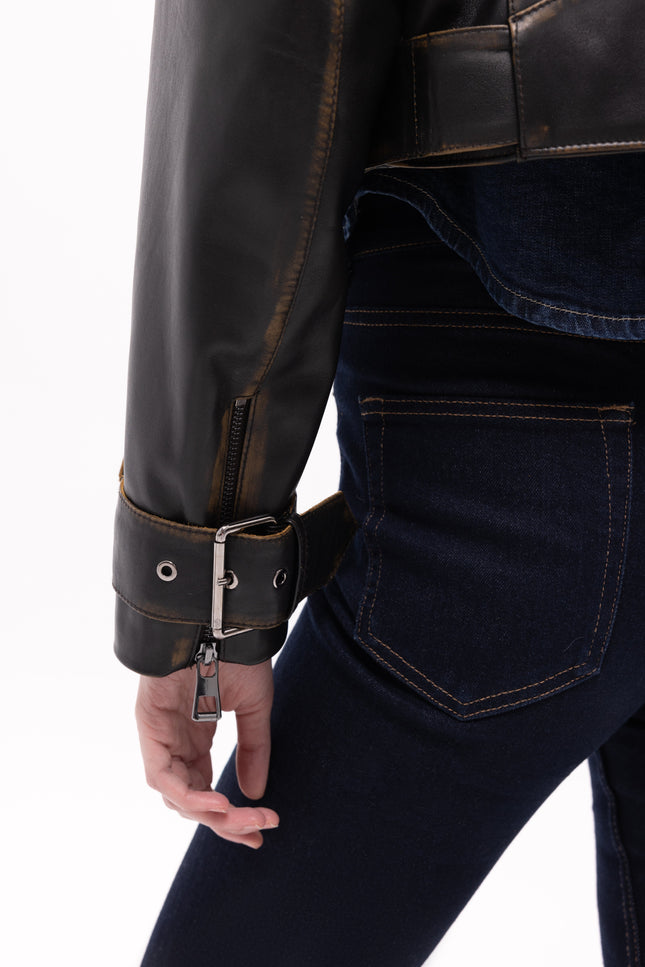 Pica Noir | Lita Vintage Finish Biker Jacket