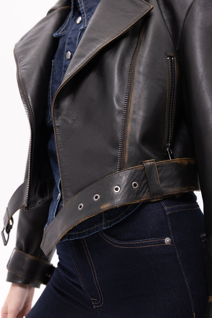 Pica Noir | Lita Vintage Finish Biker Jacket