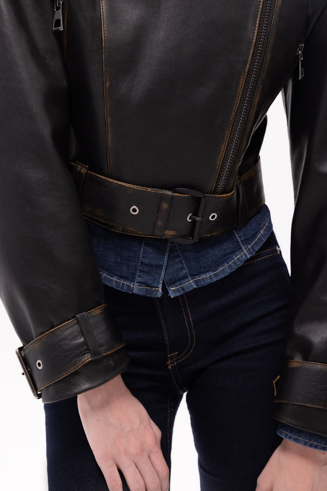Pica Noir | Lita Vintage Finish Biker Jacket