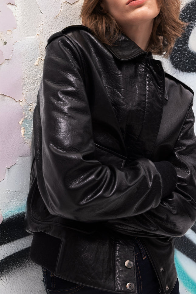 Pica Noir | Aerope Leather Bomber Jacket