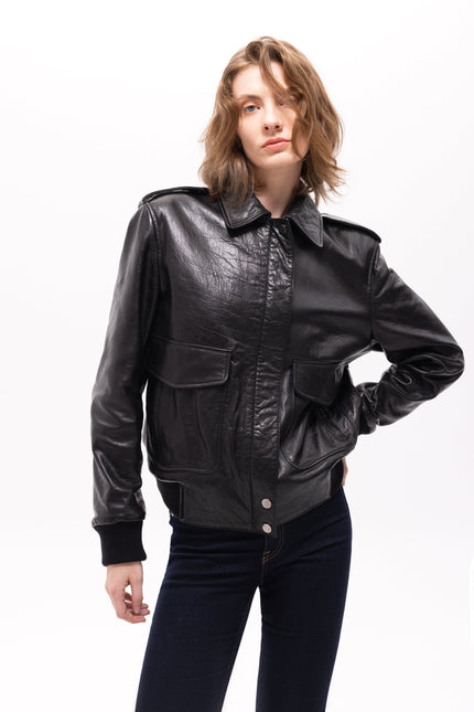 Pica Noir | Aerope Leather Bomber Jacket