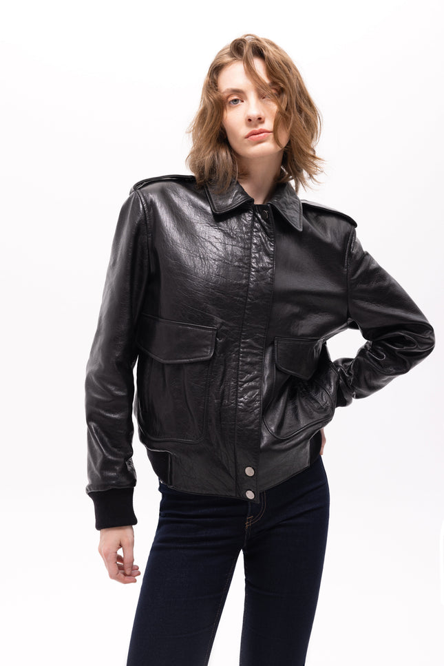 Pica Noir | Aerope Leather Bomber Jacket