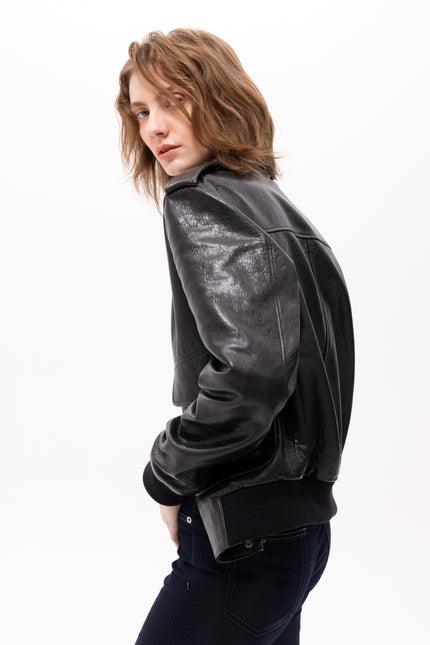 Pica Noir | Aerope Leather Bomber Jacket