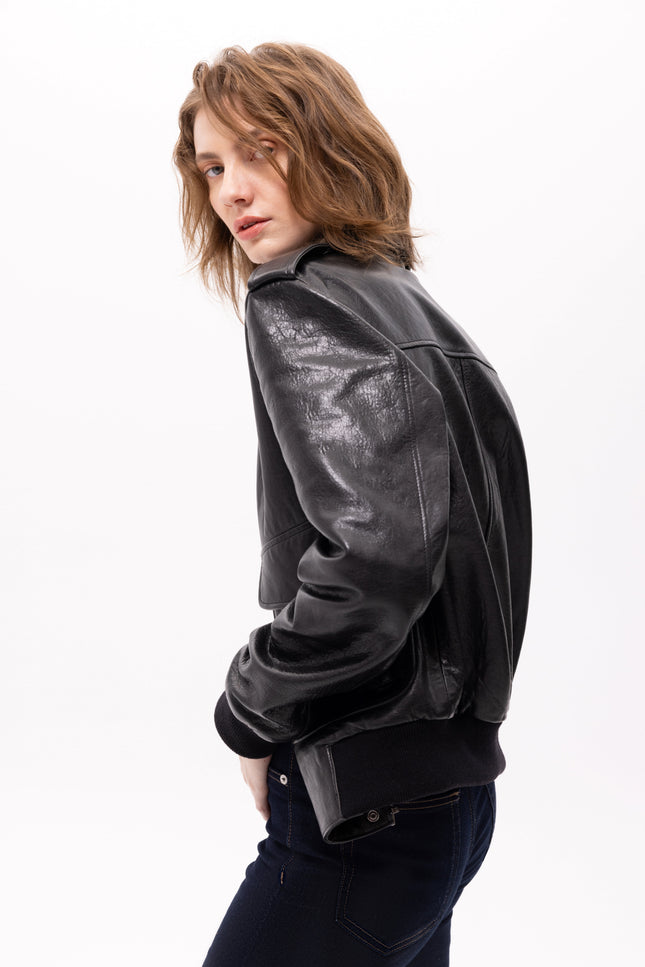 Pica Noir | Aerope Leather Bomber Jacket