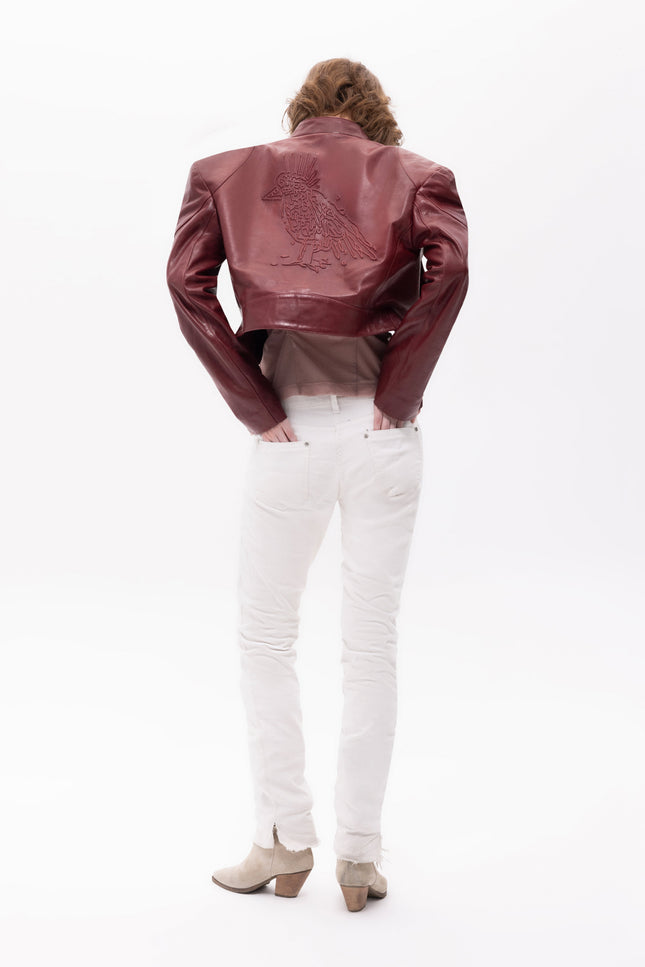 Pica Noir | Mythe Bird Embossed Leather Bomber Jacket