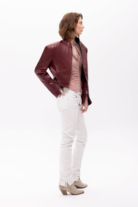 Pica Noir | Mythe Bird Embossed Leather Bomber Jacket