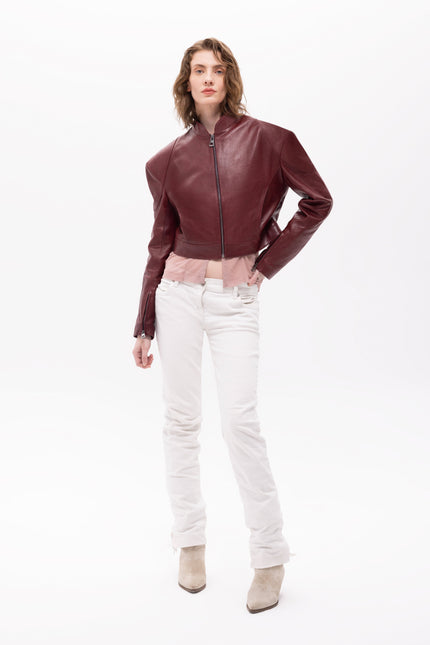Pica Noir | Mythe Bird Embossed Leather Bomber Jacket