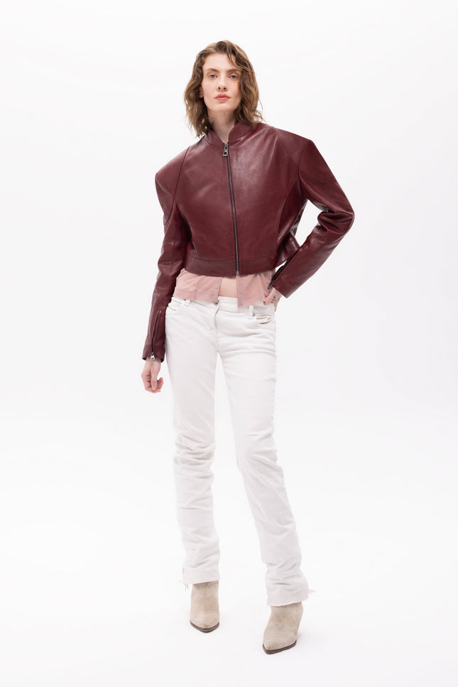 Pica Noir | Mythe Bird Embossed Leather Bomber Jacket