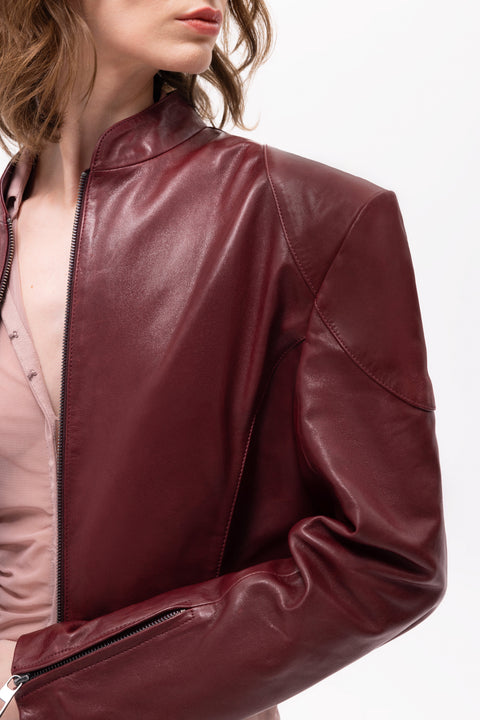 Pica Noir | Mythe Bird Embossed Leather Bomber Jacket