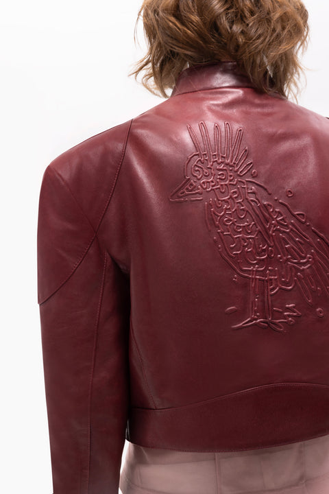 Pica Noir | Mythe Bird Embossed Leather Bomber Jacket