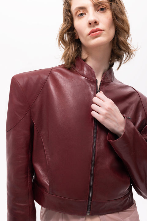 Pica Noir | Mythe Bird Embossed Leather Bomber Jacket