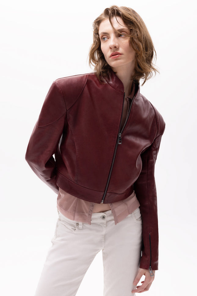 Pica Noir | Mythe Bird Embossed Leather Bomber Jacket