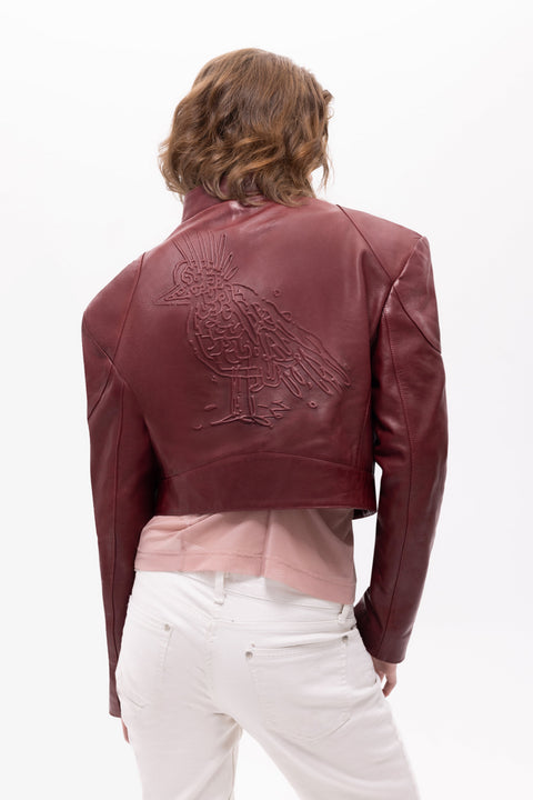 Pica Noir | Mythe Bird Embossed Leather Bomber Jacket