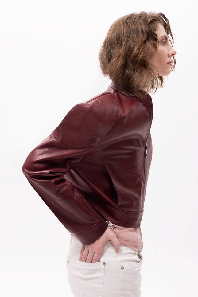 Pica Noir | Mythe Bird Embossed Leather Bomber Jacket