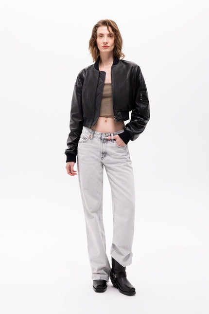 Pica Noir | Pyrha Bird Embroidered Leather Bomber Jacket