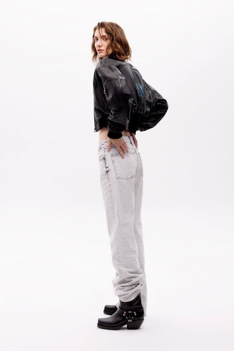 Pica Noir | Pyrha Bird Embroidered Leather Bomber Jacket