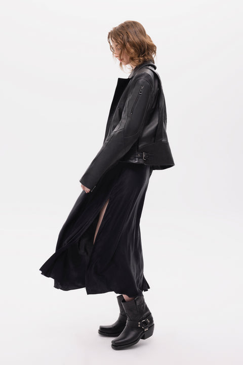 Pica Noir | Medea Bird Embossed Leather Biker Jacket