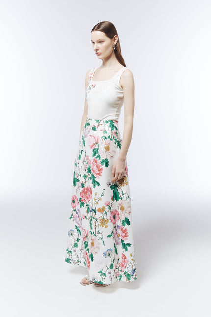 SOUR FIGS fitted ribbed tank top featuring pink blossom appliqué across the shoulder and chest.