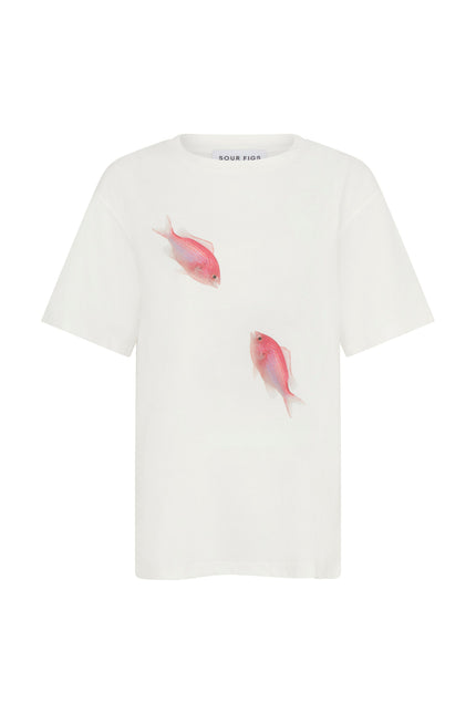 SOUR FIGS Pink Maomao Fish Duo Print Unisex T-Shirt in White