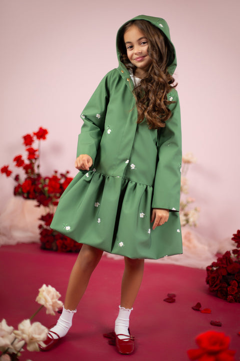 RainSisters | Girls' Green Trapeze Short Coat ‘Primrose Green'