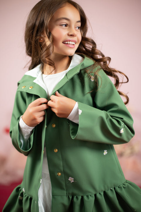 RainSisters | Girls' Green Trapeze Short Coat ‘Primrose Green'