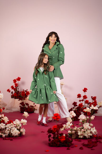 Mommy&Me set with green color coats and floral print