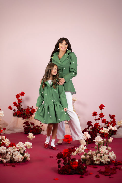 RainSisters | Girls' Green Trapeze Short Coat ‘Primrose Green'