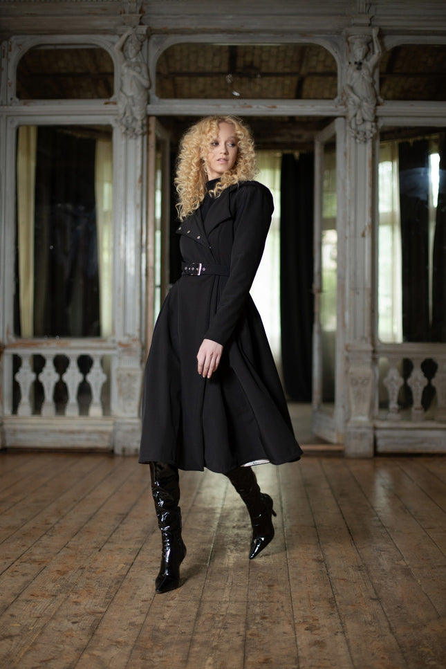 Belted Double Breasted Coat in Black