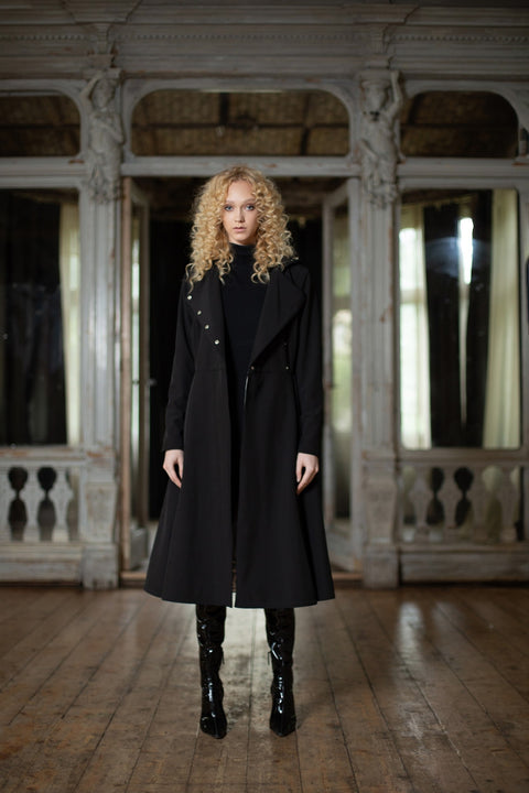 Hooded double breasted midi coat