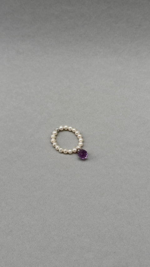 Pas de Marque | Pierścionek z perłą słodkowodną i ametystem Reine