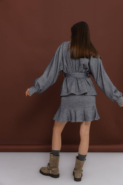 Maoconcept | Mini spódnica z falbanką z podstawową w jodełkę