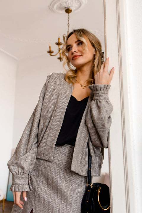 Maoconcept | Mini spódnica w jodełkę z kaszmirem