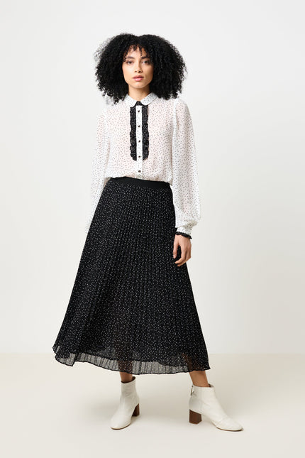 Riley Raindrop Pleated Midi Skirt - Black - Detail 1