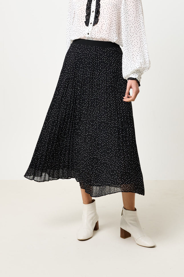 Riley Raindrop Pleated Midi Skirt - Black - Front