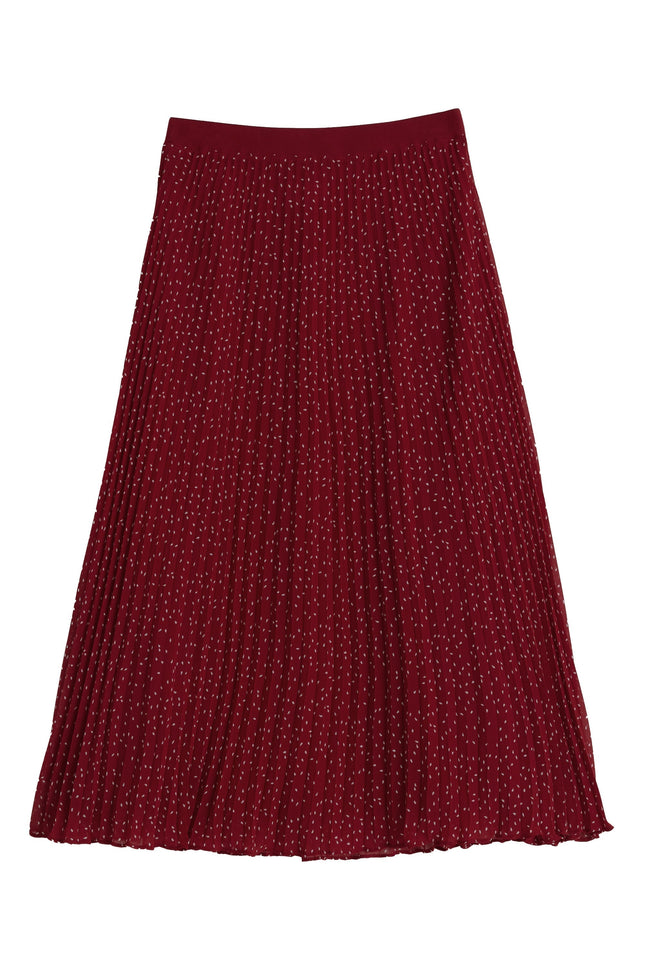 Riley Raindrop Pleated Midi Skirt - Red - Styled