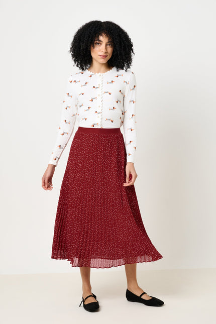 Riley Raindrop Pleated Midi Skirt - Red - Detail 1