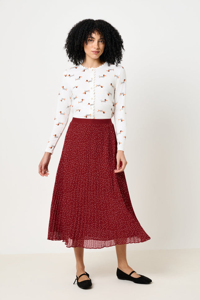 Riley Raindrop Pleated Midi Skirt - Red - Detail 1