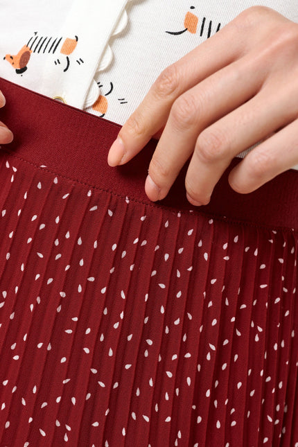 Riley Raindrop Pleated Midi Skirt - Red - Detail 2