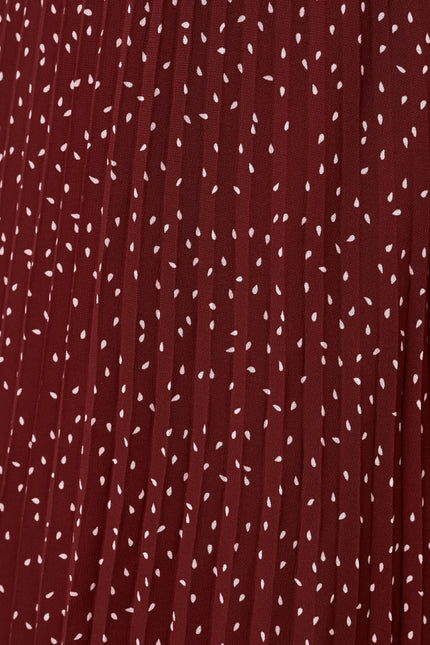 Riley Raindrop Pleated Midi Skirt - Red - Detail 3