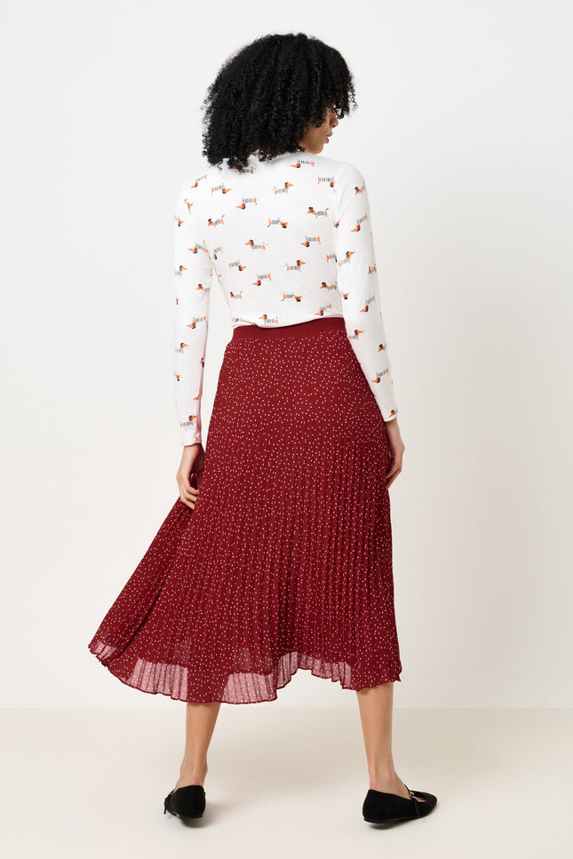 Riley Raindrop Pleated Midi Skirt - Red - Back