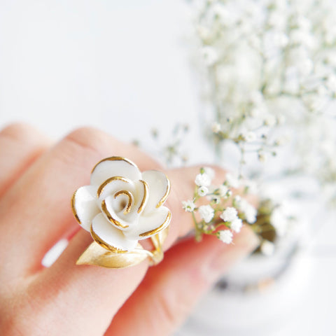 Poporcelain | White Cloud Rose Cocktail Ring