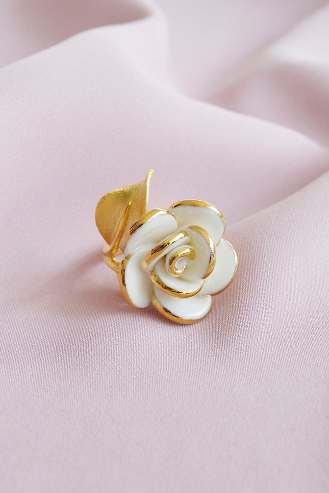 Poporcelain | White Cloud Rose Cocktail Ring
