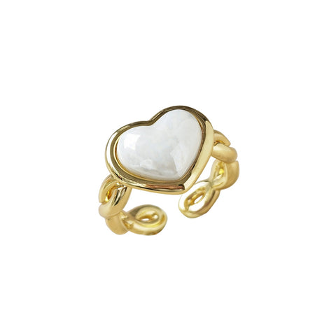 Poporcelain | Pearly White Heart Braided Ring